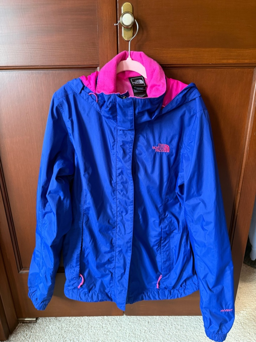 The North Face Women’s Waterproof Blue & Pink Hooded Rain Jacket